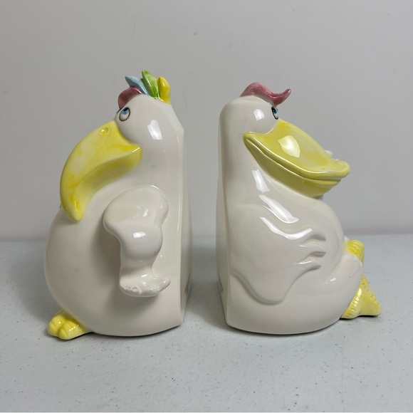 Fitz and Floyd Set of Funny Bookends Cute Gooney Pelican Birds READ VTG Japan - Picture 1 of 7